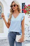 Ruffled V-Neck Cap Sleeve Blouse - Trendsi - Flyclothing LLC