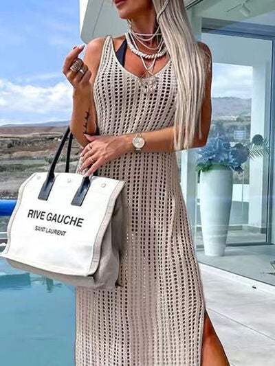 Openwork Slit Cutout Wide Strap Dress - Trendsi - Flyclothing LLC