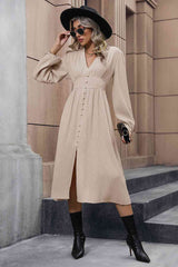 V-Neck Buttoned Slit Dress - Trendsi - Flyclothing LLC