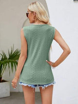 Eyelet Lace Detail V-Neck Tank - Trendsi - Flyclothing LLC