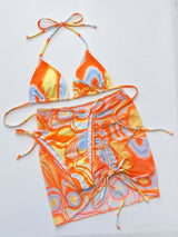 Multicolored Drawstring Ruched Three-Piece Swim Set - Trendsi - Flyclothing LLC