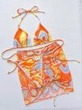 Multicolored Drawstring Ruched Three-Piece Swim Set - Trendsi