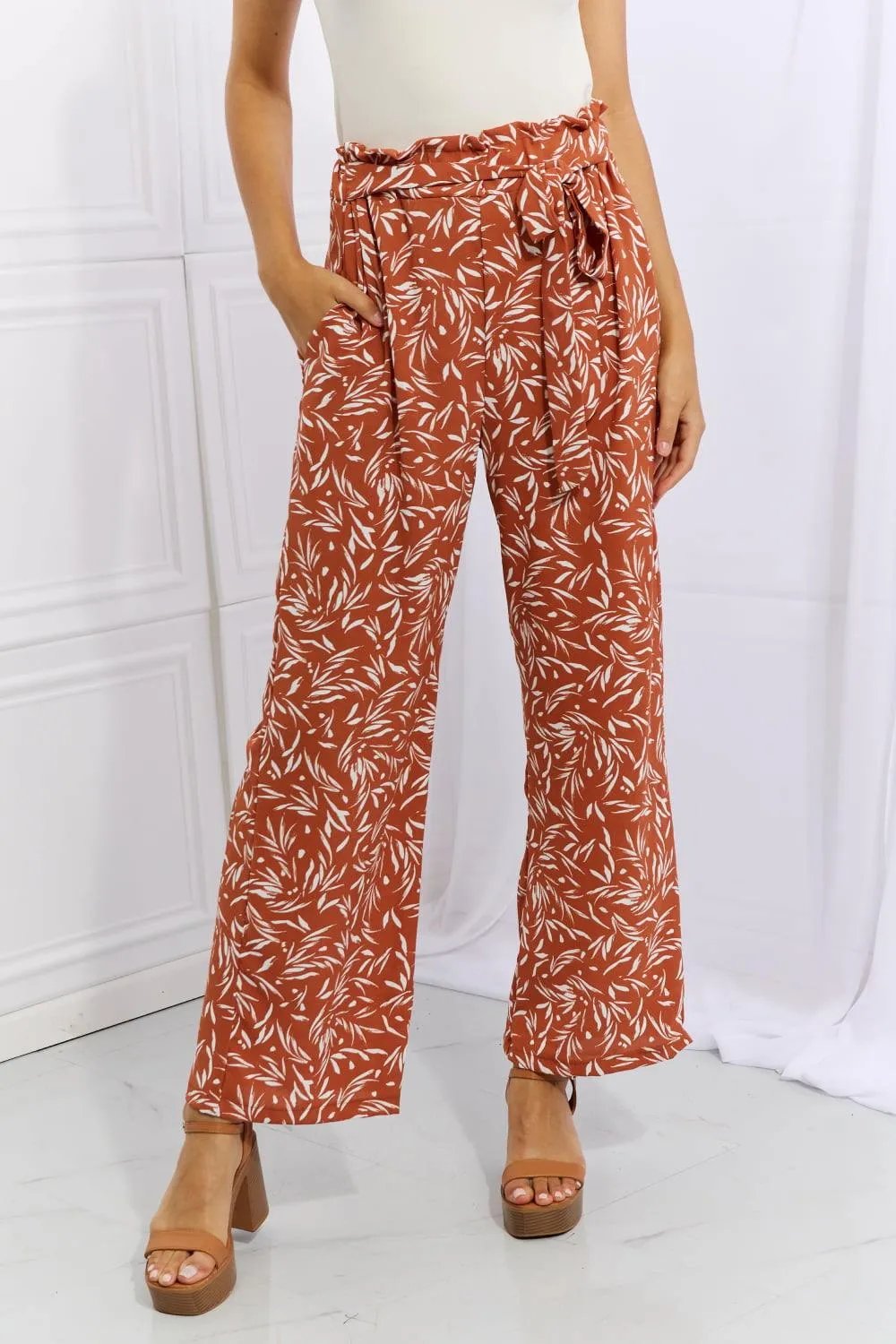 Heimish Right Angle Full Size Geometric Printed Pants in Red Orange - Trendsi