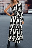 Printed One-Shoulder Tie Waist Dress - Trendsi - Flyclothing LLC