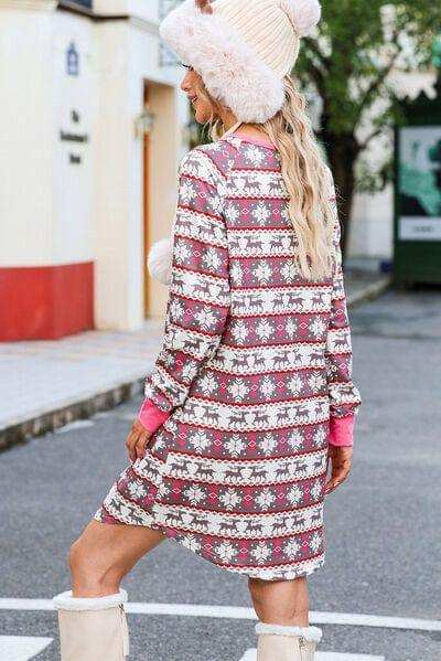 Christmas Pattern Half Button Dress - Trendsi - Flyclothing LLC