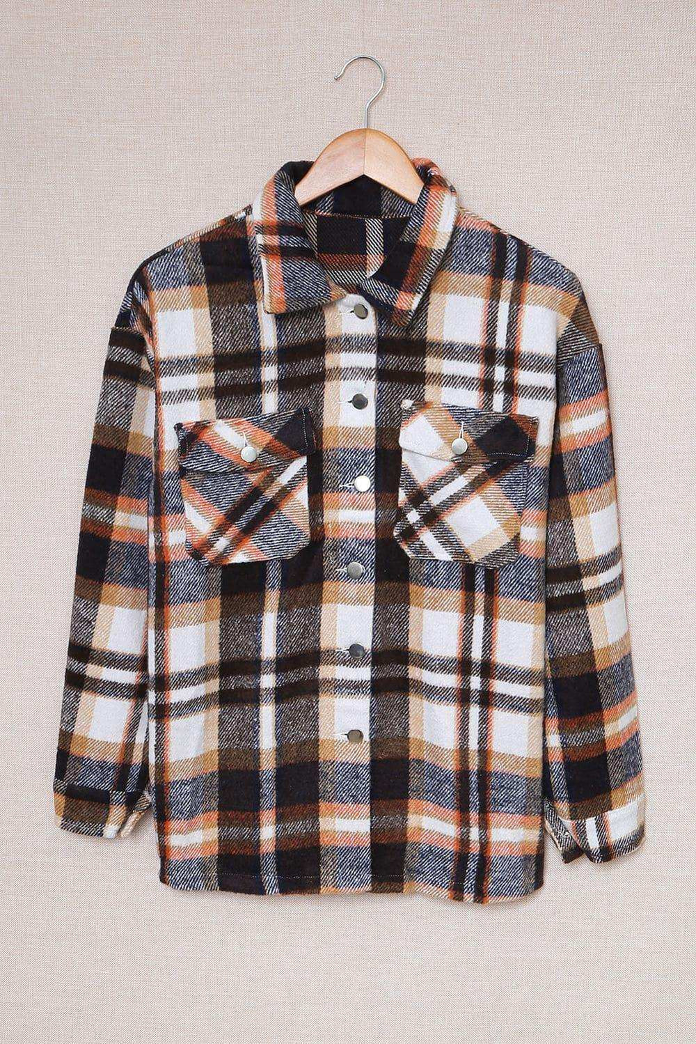 Plaid Button Front Shirt Jacket with Breast Pockets - Trendsi - Flyclothing LLC