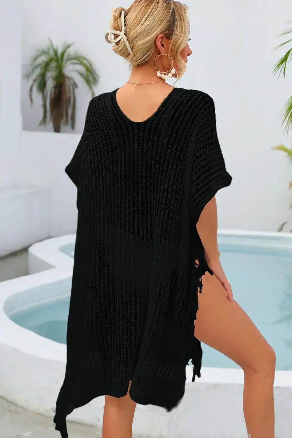 Fringe Trim Openwork Cover Up - Trendsi - Flyclothing LLC