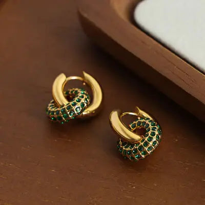 Titanium Steel Inlaid Zircon Double-Hoop Earrings - Trendsi - Flyclothing LLC