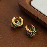 Titanium Steel Inlaid Zircon Double-Hoop Earrings - Trendsi - Flyclothing LLC