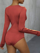 Lace Detail Plunge Long Sleeve Bodysuit - Trendsi - Flyclothing LLC