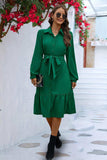 Long Sleeve Tie Waist Shirt Dress - Trendsi - Flyclothing LLC