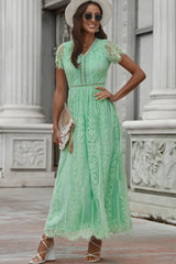 Scalloped Trim Lace Plunge Dress - Trendsi - Flyclothing LLC