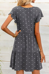 Polka Dot V-Neck Flutter Sleeve Mini Dress - Flyclothing LLC