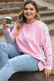 Plus Size Leopard Exposed Seam Long Sleeve Sweatshirt - Trendsi - Flyclothing LLC