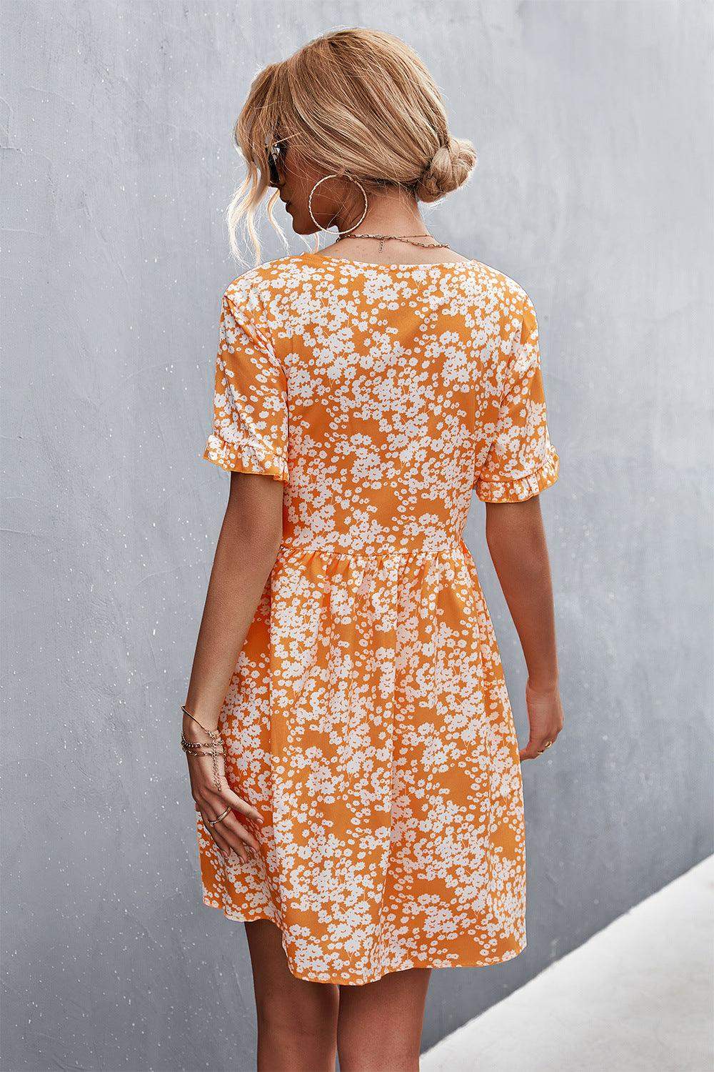 Printed Button down Pocketed Dress - Trendsi - Flyclothing LLC