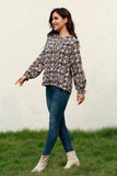 Floral Flounce Sleeve Round Neck Blouse - Trendsi