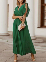 Tied Surplice Cap Sleeve Pleated Dress - Trendsi - Flyclothing LLC