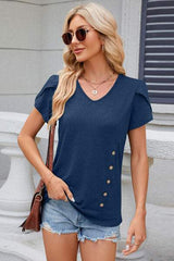 V-Neck Short Sleeve T-Shirt - Trendsi - Flyclothing LLC
