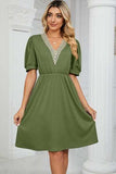 V-Neck Puff Sleeve Dress - Trendsi - Flyclothing LLC
