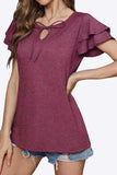 Tie-Neck Layered Flutter Sleeve Blouse - Flyclothing LLC