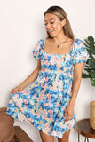 Double Take Floral Square Neck Puff Sleeve Dress - Trendsi