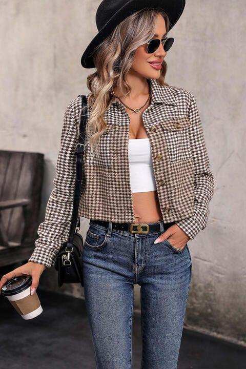 Collared Neck Button Front Pocketed Jacket - Trendsi - Flyclothing LLC