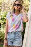 High-Low V-Neck Short Sleeve Blouse - Trendsi - Flyclothing LLC