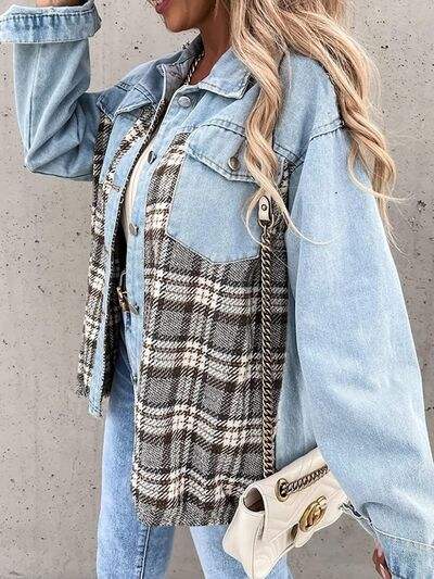 Plaid Button Up Dropped Shoulder Jacket - Trendsi - Flyclothing LLC