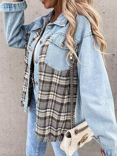 Plaid Button Up Dropped Shoulder Jacket - Trendsi - Flyclothing LLC