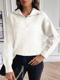 Half Zip Dropped Shoulder Sweater - Trendsi