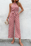 Polka Dot Grecian Wide Leg Jumpsuit - Trendsi