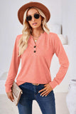V-Neck Buttoned Long Sleeve Blouse - Trendsi - Flyclothing LLC