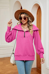 Half-Zip Collared Sweatshirt - Trendsi
