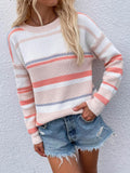 Striped Drop Shoulder Round Neck Pullover Sweater - Trendsi