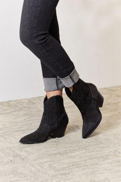 East Lion Corp Rhinestone Ankle Cowboy Boots - Trendsi