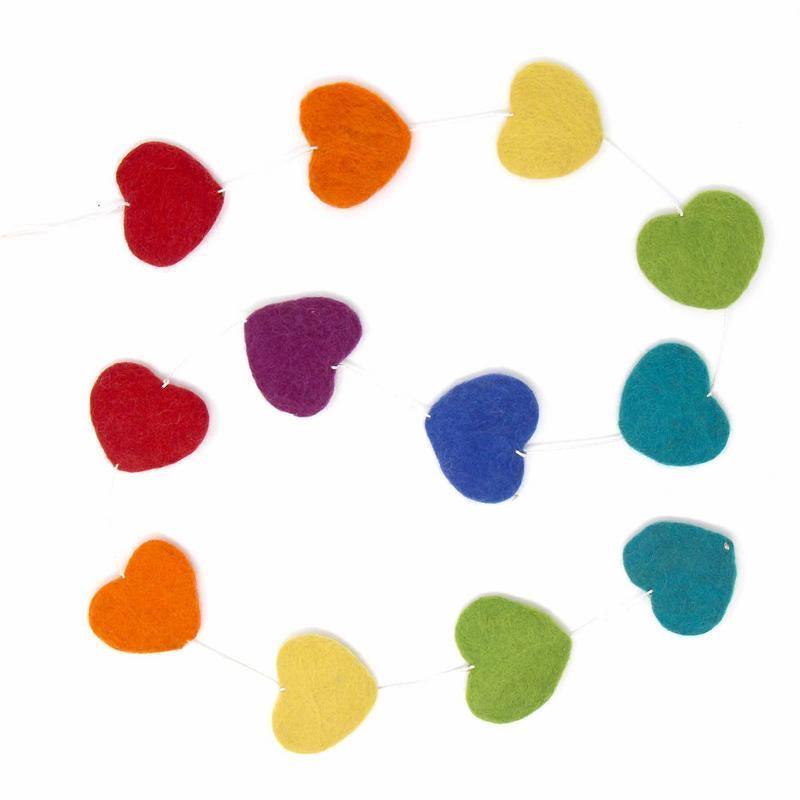 Hand Crafted Felt from Nepal: Hearts Garland, Multicolored - Global Groove Direct