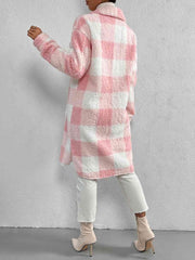 Plaid Collared Neck Button Down Coat - Trendsi