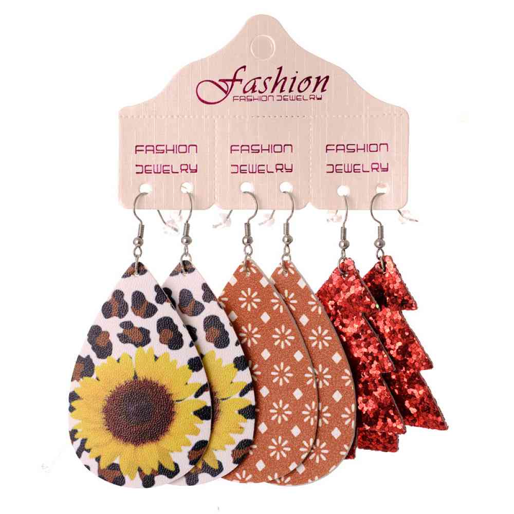 Christmas PU Earrings Set - Trendsi - Flyclothing LLC