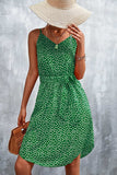 Printed V-Neck Tie Waist Mini Dress - Trendsi - Flyclothing LLC