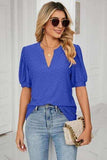 Eyelet Notched Short Sleeve T-Shirt - Trendsi - Flyclothing LLC