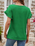 Textured Petal Sleeve Round Neck Tee - Trendsi - Flyclothing LLC