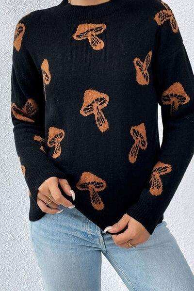 Graphic Mock Neck Dropped Shoulder Sweater - Trendsi - Flyclothing LLC