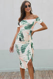 Printed Off-Shoulder Split Dress - Trendsi