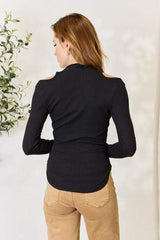 Culture Code Full Size Ribbed Surplice Cold Shoulder Top - Trendsi - Flyclothing LLC