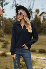 Collared Neck Cable-Knit Long Sleeve Blouse - Trendsi