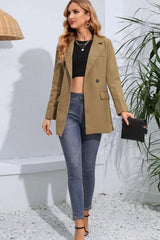 Lapel Neck Long Sleeve Blazer with Pockets - Trendsi