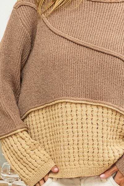 BiBi Texture Detail Contrast Drop Shoulder Sweater - Trendsi - Flyclothing LLC