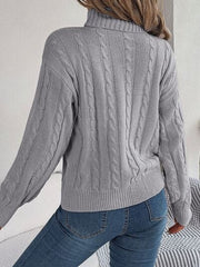 Cable-Knit Turtleneck Dropped Shoulder Sweater - Trendsi