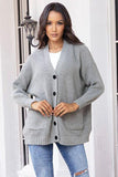 Button Up Long Sleeve Cardigan with Pockets - Trendsi