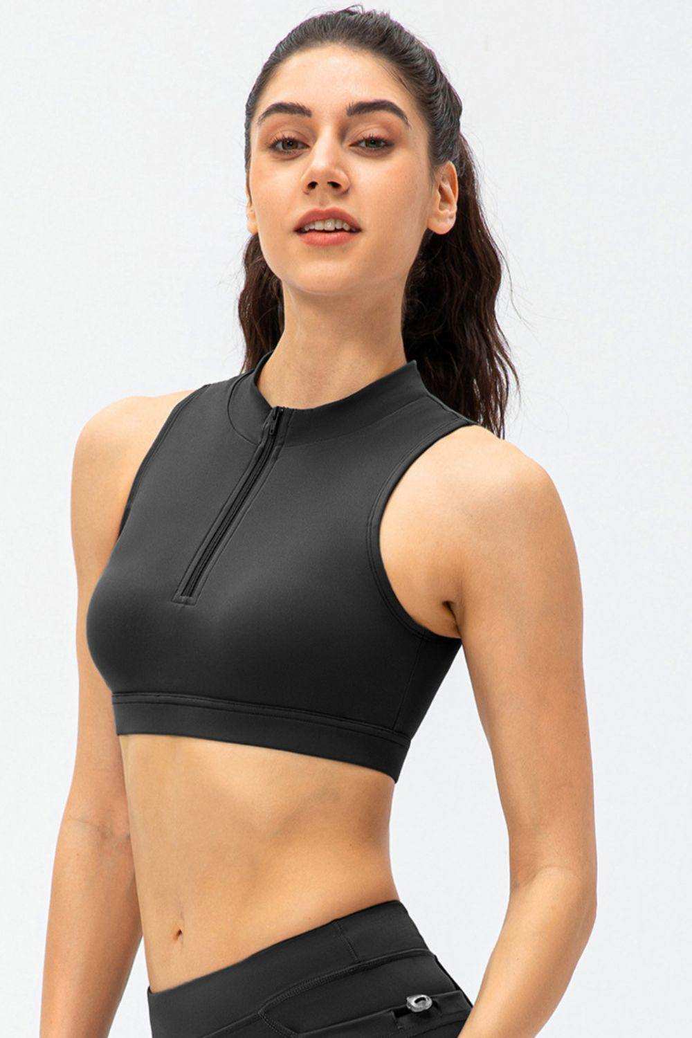 Full Size Cropped Cutout Back Zipper Front Active Tank Top - Trendsi - Flyclothing LLC